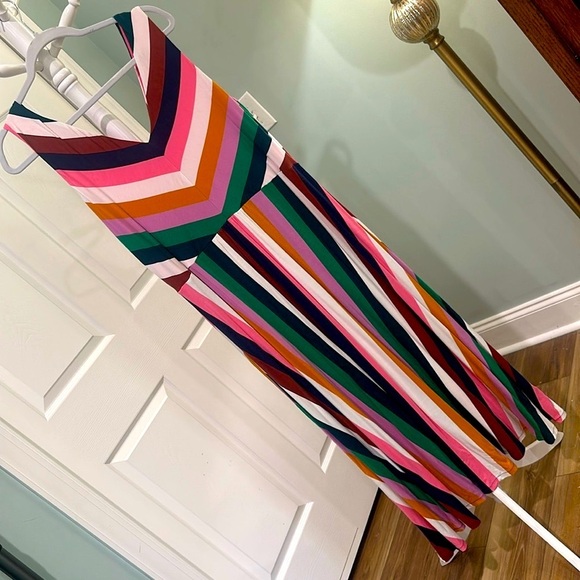 Fun 16 Anthropologie  Boden DRESS Stripes Bright Colorful V-Neck XL EXCELLENT - Picture 2 of 7